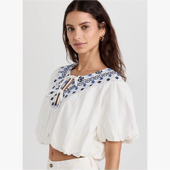 NWT Free People Joni Embroidered Crop Top in Ivory Size Small - Picture 1 of 11